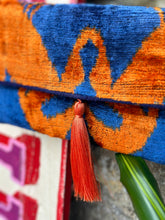 Load image into Gallery viewer, Velvet Ikat Clutch Bag- Orange &amp; Blue Lobster
