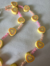 Load image into Gallery viewer, Phone Charm Yellow Polymer Hearts &amp; Pink Glass Beads
