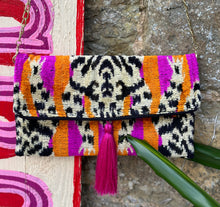 Load image into Gallery viewer, Velvet Ikat Clutch Bag - Pink, Orange Tiger
