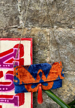 Load image into Gallery viewer, Velvet Ikat Clutch Bag- Orange &amp; Blue Lobster
