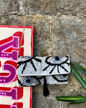 Load image into Gallery viewer, Velvet Ikat Clutch Bag - White Turkish Eye
