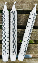 Load image into Gallery viewer, Hand Painted Black &amp; Silver Squiggles on Candles
