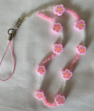 Load image into Gallery viewer, Phone Charm Pink Polymer Flower &amp; Pink &amp; White Glass Beads
