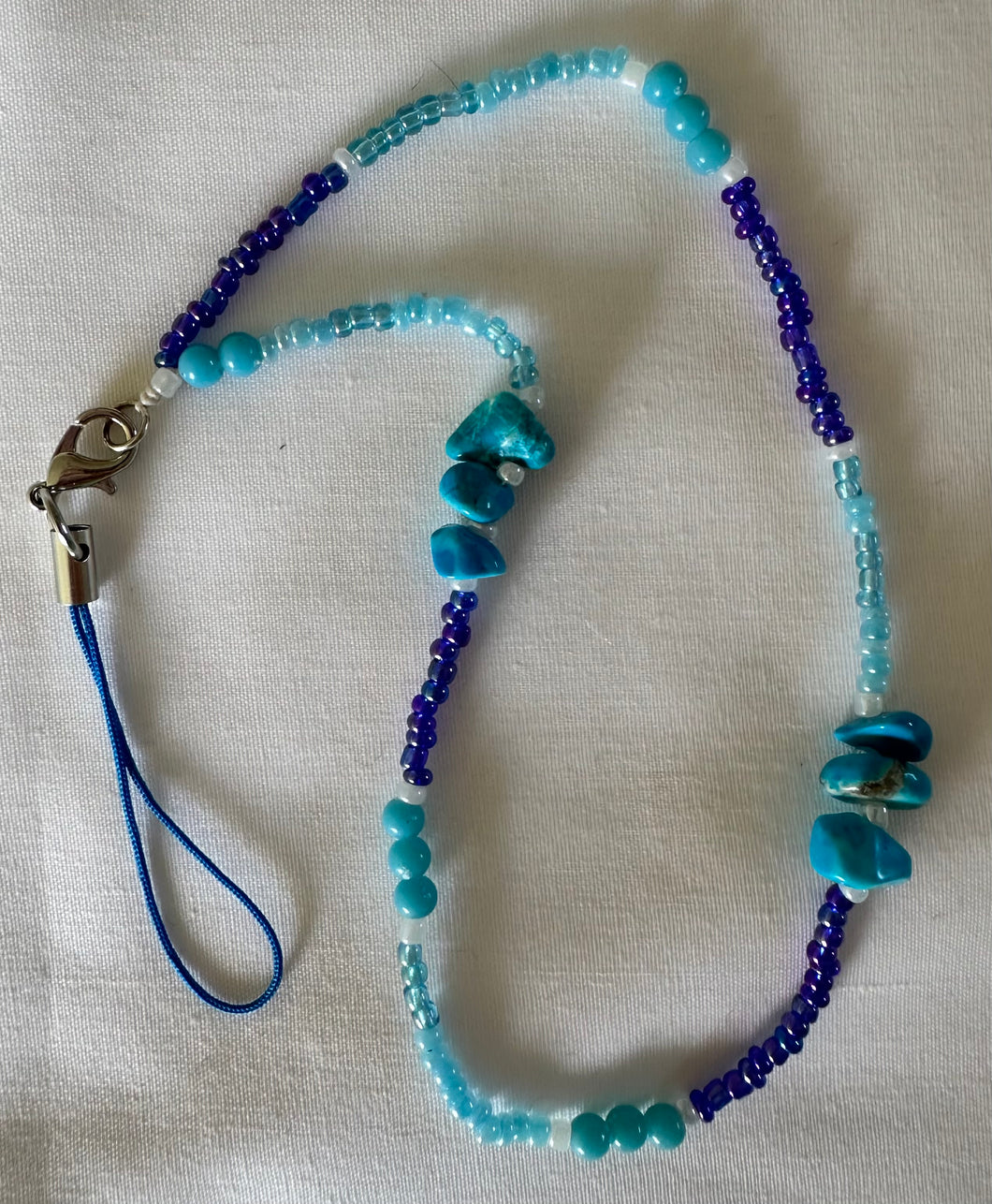 Phone Charm Blue Gemstone & Blue Glass Beads