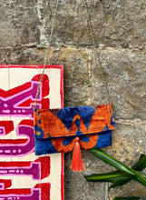 Load image into Gallery viewer, Velvet Ikat Clutch Bag- Orange &amp; Blue Lobster
