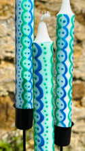 Load image into Gallery viewer, Hand Painted Blue &amp; Green Scallops on Candles
