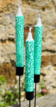 Load image into Gallery viewer, Hand Painted Green on Green Squiggles on Candles
