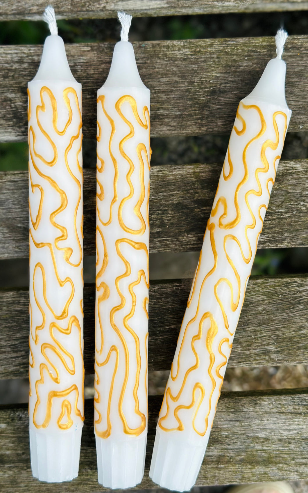 Hand Painted Gold Squiggles on Candles