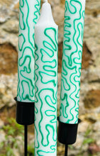 Load image into Gallery viewer, Hand Painted Green Squiggles on Candles
