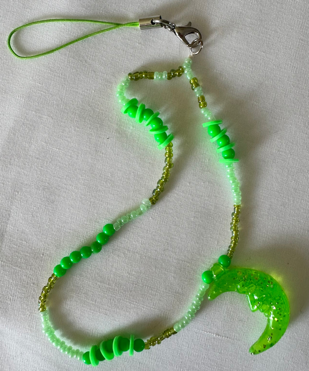 Phone Charm Green Moon & Green Beads