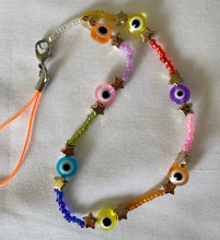 Load image into Gallery viewer, Phone Charm Colourful Eye Beads, Gold Stars &amp; Glass Beads
