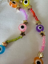 Load image into Gallery viewer, Phone Charm Colourful Eye Beads, Gold Stars &amp; Glass Beads
