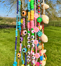 Load image into Gallery viewer, Phone Charm Colourful Eye Beads, Gold Stars &amp; Glass Beads
