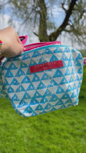 Load and play video in Gallery viewer, Wash Bag - Hand Block Printed Pink with Pink Zip
