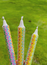 Load and play video in Gallery viewer, Hand Painted Rainbow Zig- zags on Candles
