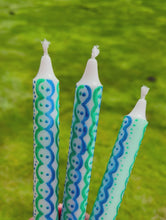 Load and play video in Gallery viewer, Hand Painted Blue &amp; Green Scallops on Candles
