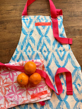 Load image into Gallery viewer, Children&#39;s Apron Handprinted Bright Blue with subtle Pink Ties
